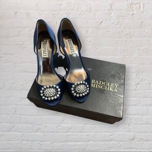 Badgley Mischka Satin Blue Formal Pumps
